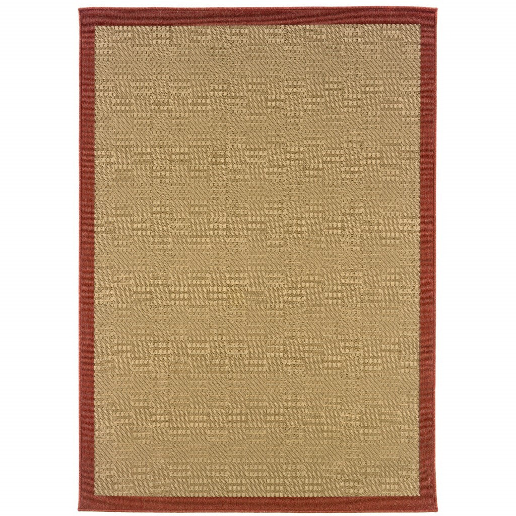 4'X6' Beige And Red Plain Indoor Outdoor Area Rug