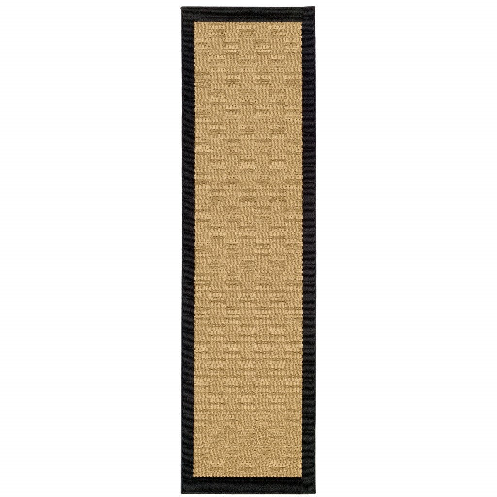 2'X8' Beige And Black Plain Indoor Outdoor Runner Rug