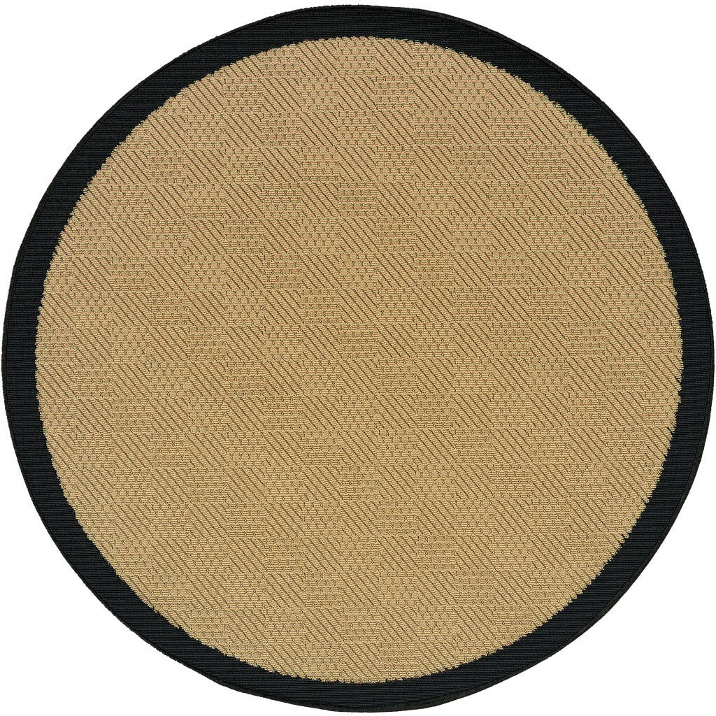 8' Round Beige And Black Plain Indoor Outdoor Area Rug