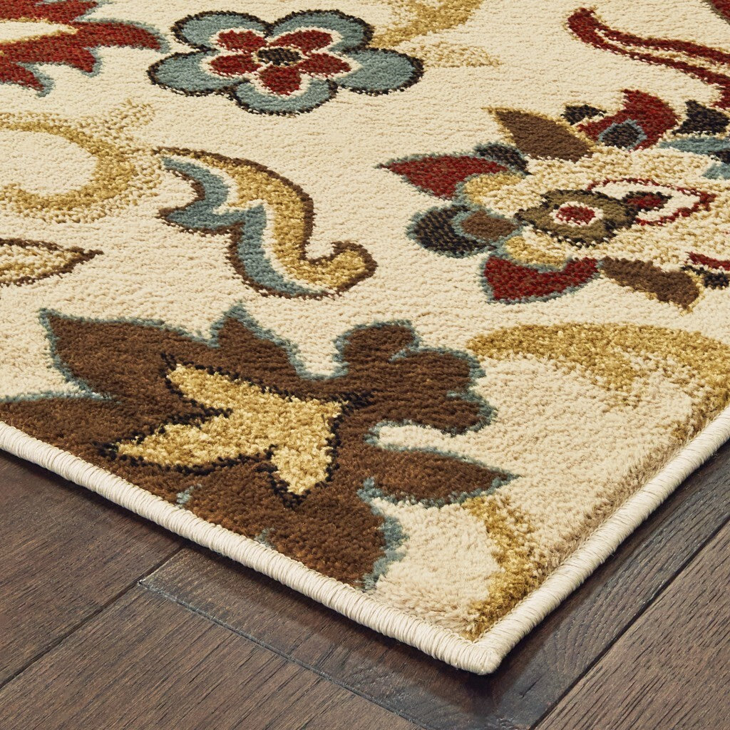 5'X7' Ivory And Red Floral Vines Area Rug