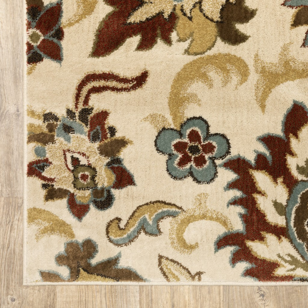 5'X7' Ivory And Red Floral Vines Area Rug