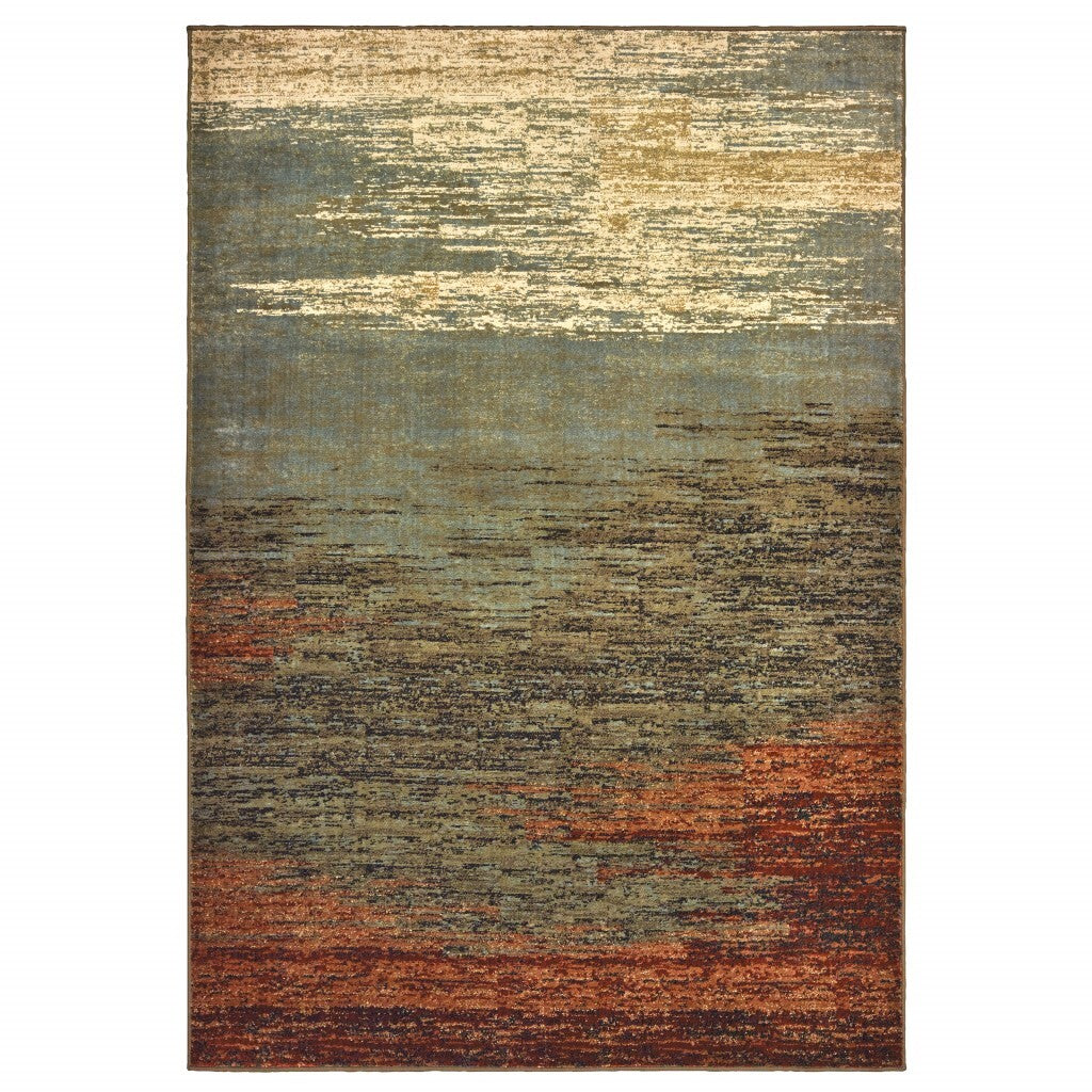 5'X7' Blue And Brown Distressed Area Rug
