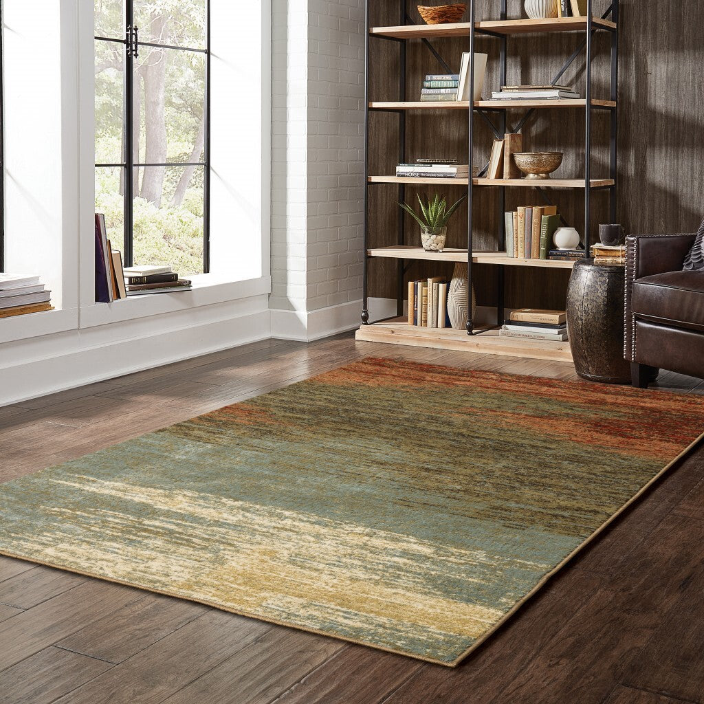 5'X7' Blue And Brown Distressed Area Rug