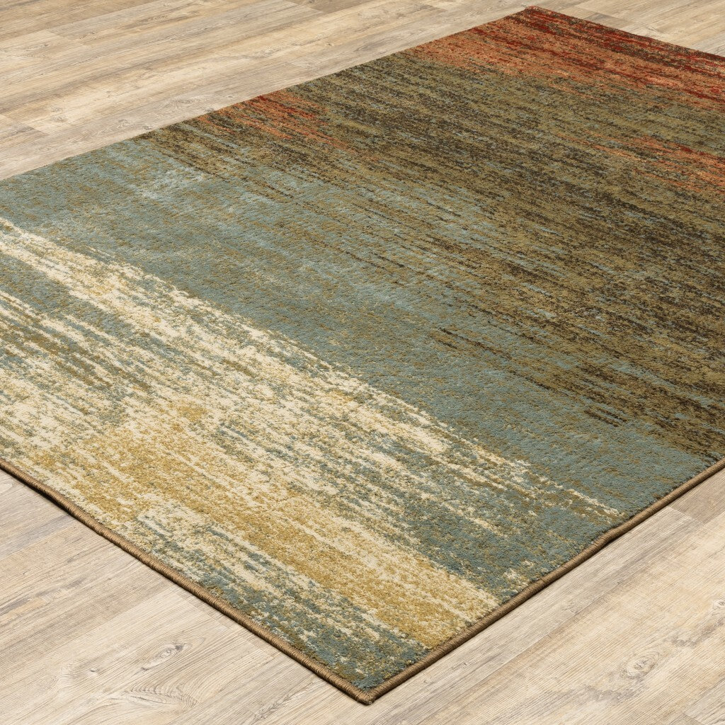 5'X7' Blue And Brown Distressed Area Rug