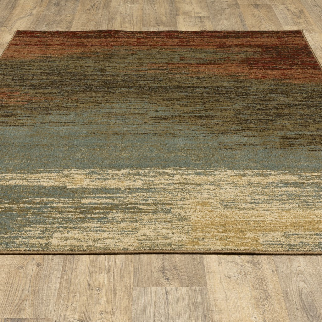 5'X7' Blue And Brown Distressed Area Rug