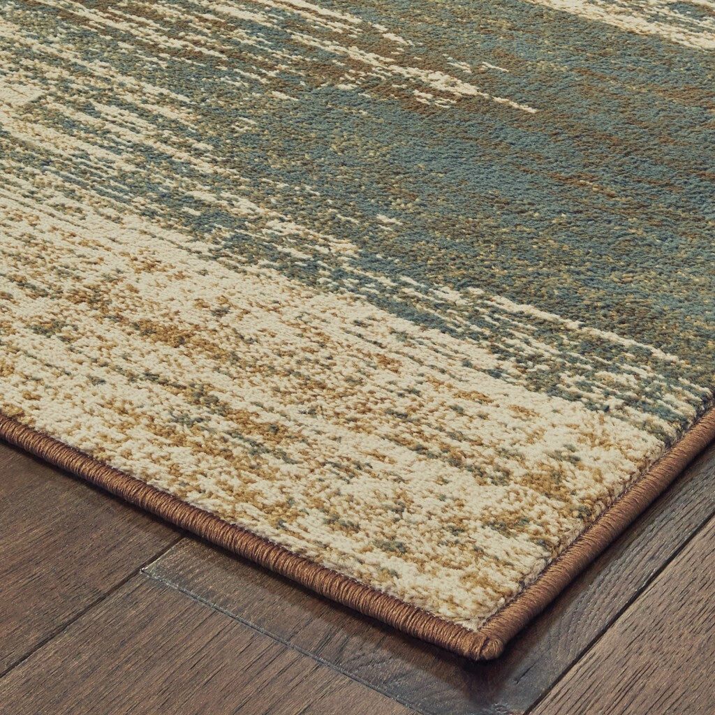 5'X7' Blue And Brown Distressed Area Rug