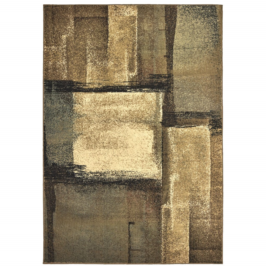 5'X7' Brown And Beige Distressed Blocks Area Rug