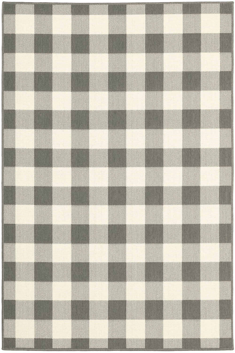 9'X13' Gray And Ivory Gingham Indoor Outdoor Area Rug