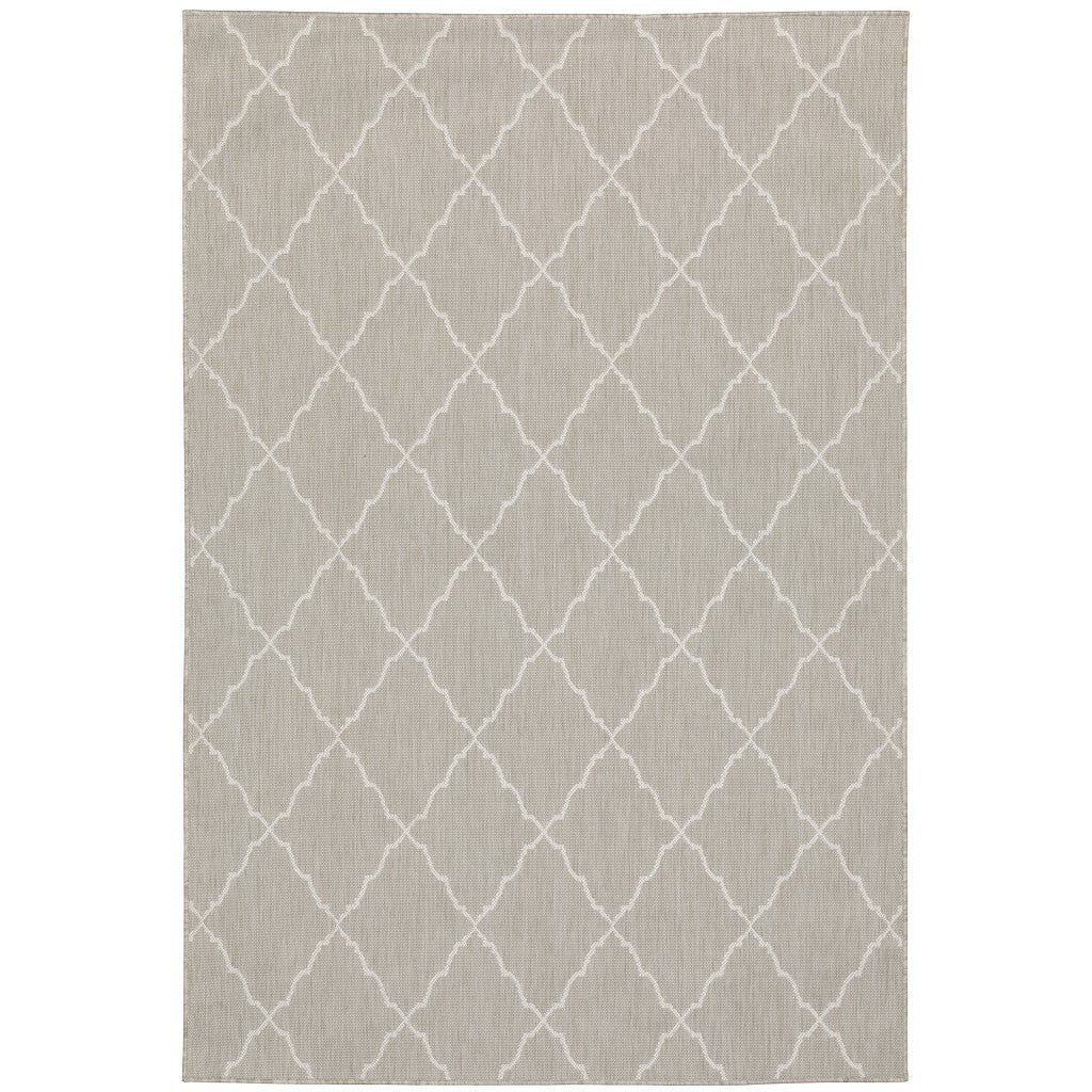 3'X5' Gray And Ivory Trellis Indoor Outdoor Area Rug