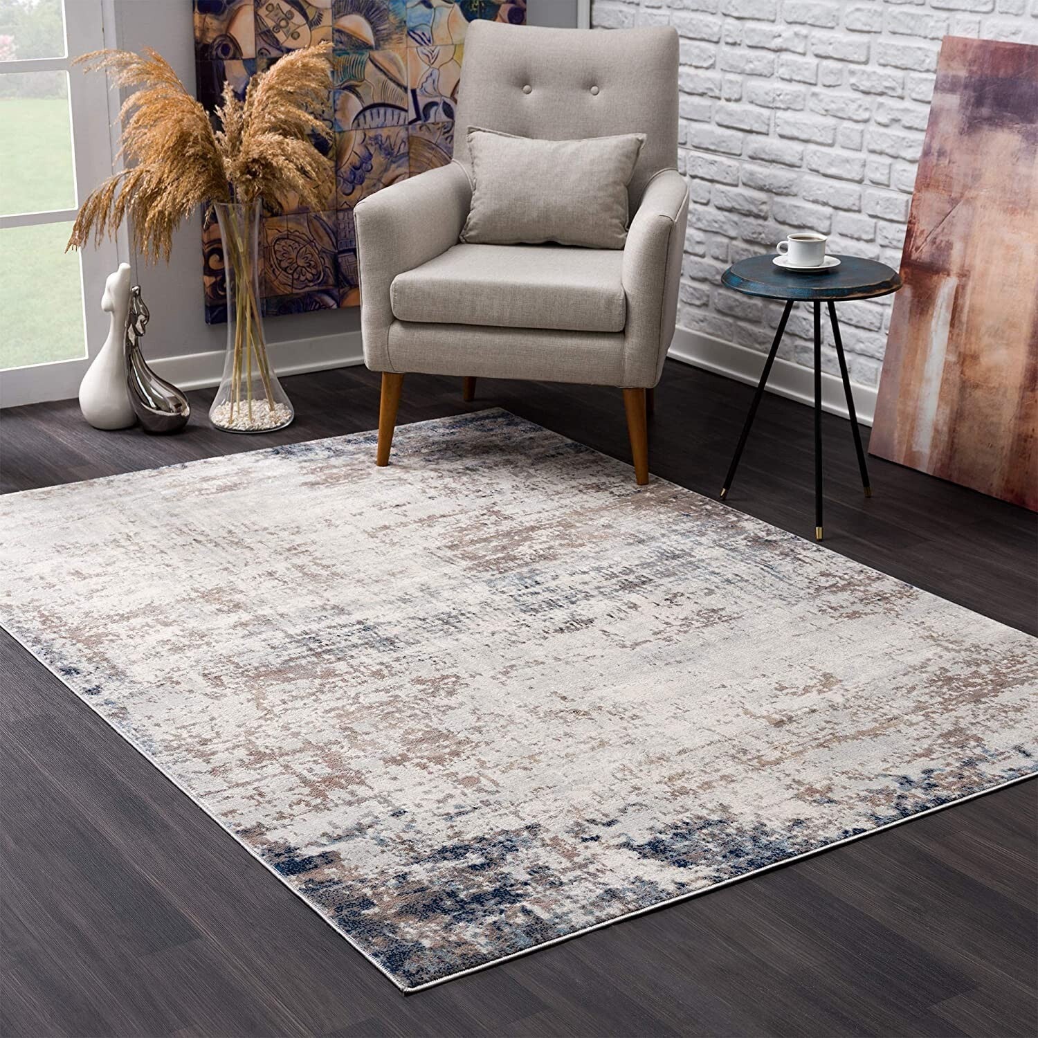 5' X 8' Navy Blue Distressed Striations Area Rug
