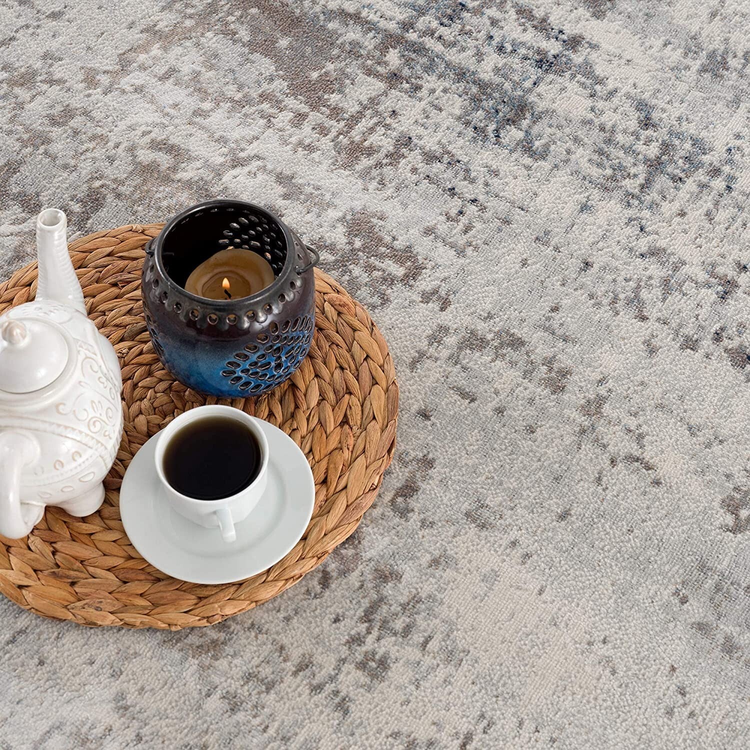 5' X 8' Navy Blue Distressed Striations Area Rug