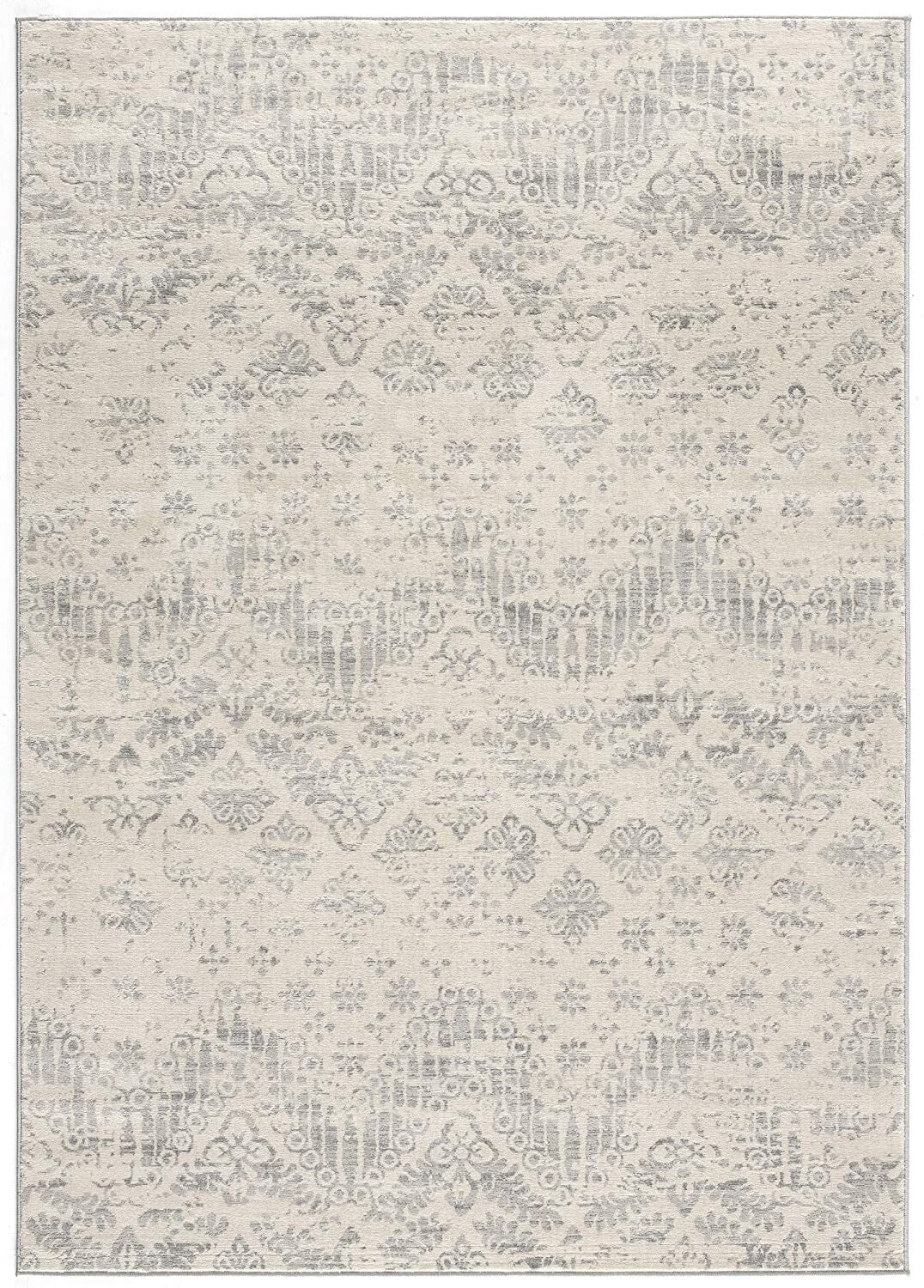 5' X 8' Ivory Distressed Ikat Pattern Area Rug