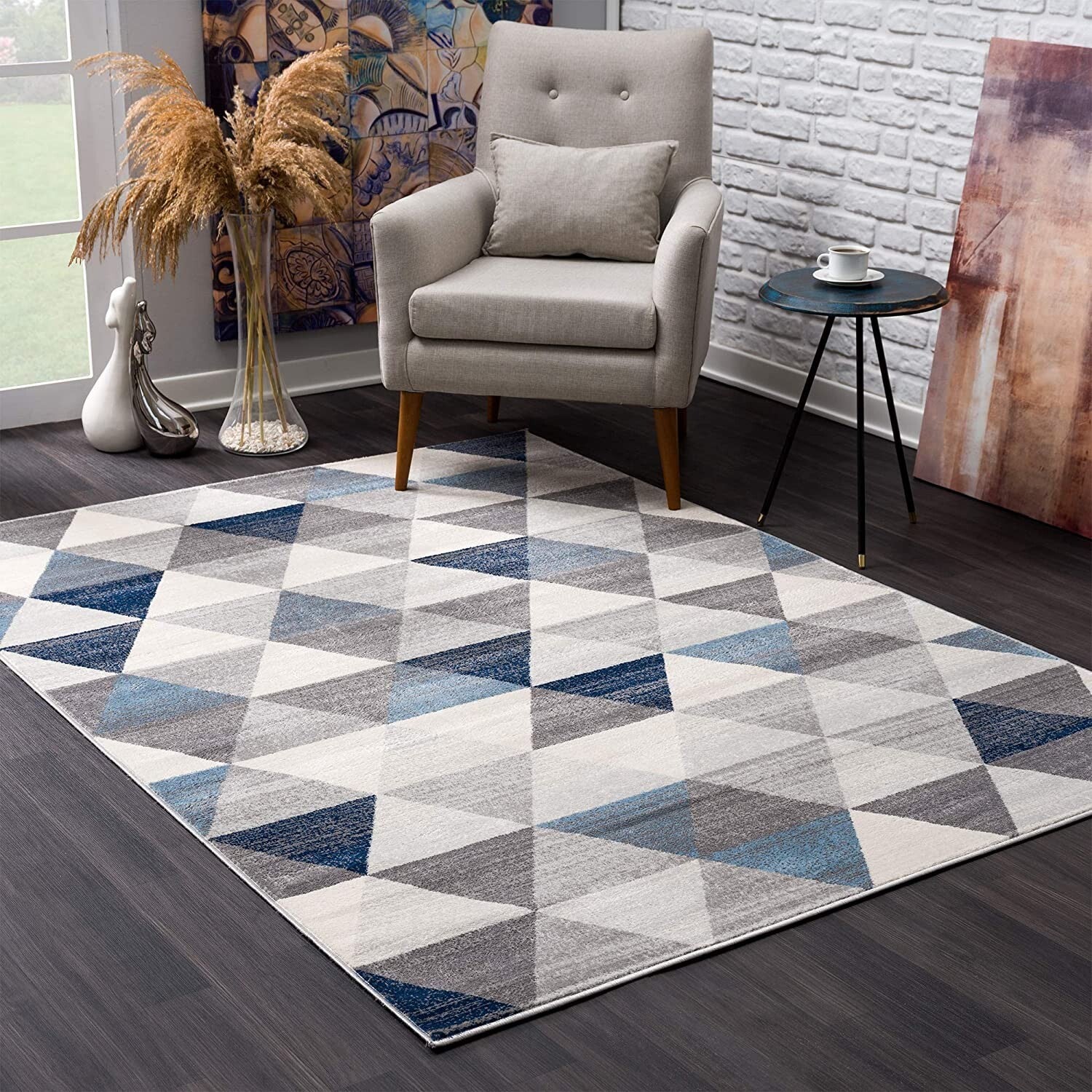 2' X 3' Navy Blue Geometric Diamond Scatter Rug