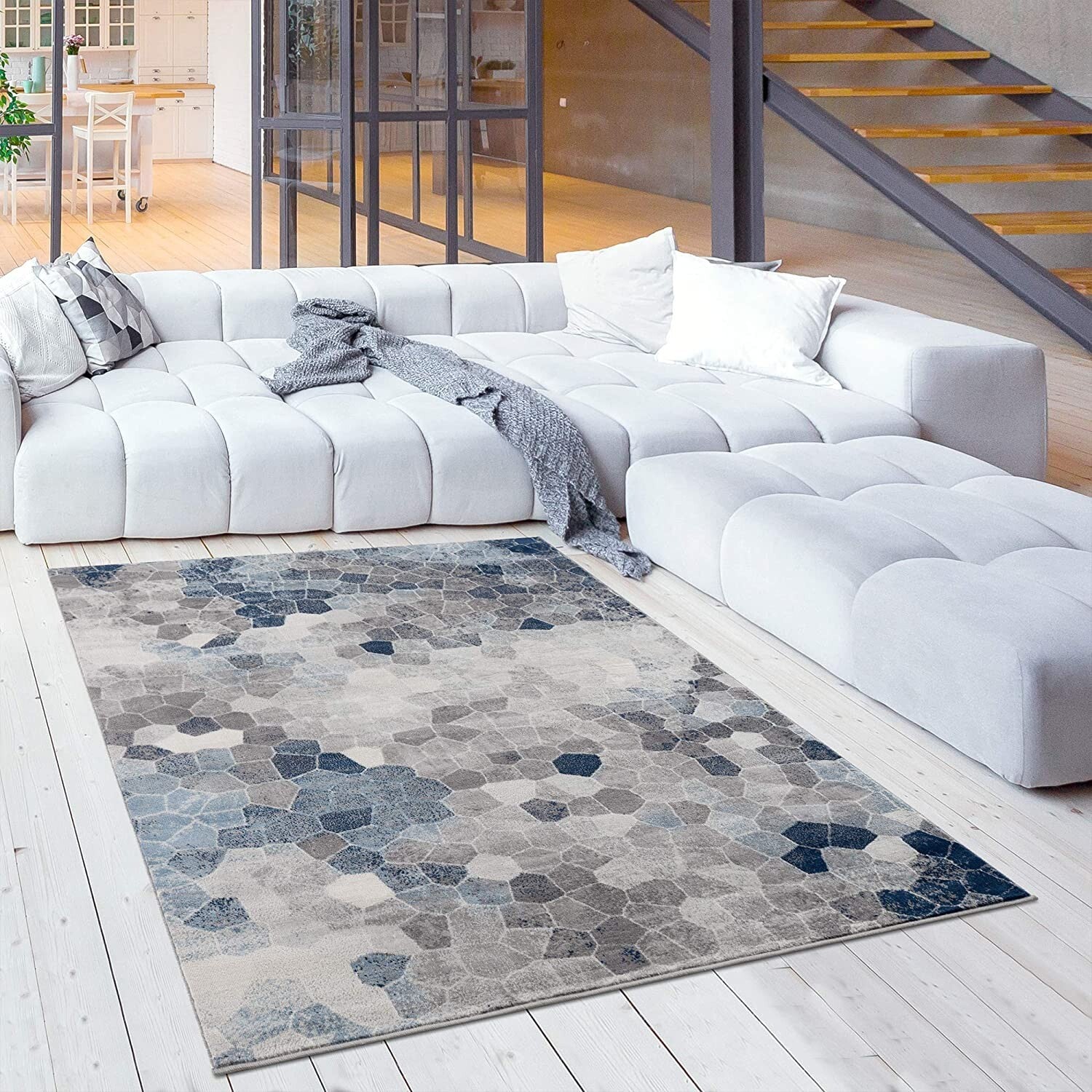 5' X 8' Navy Blue Cobblestone Pattern Area Rug