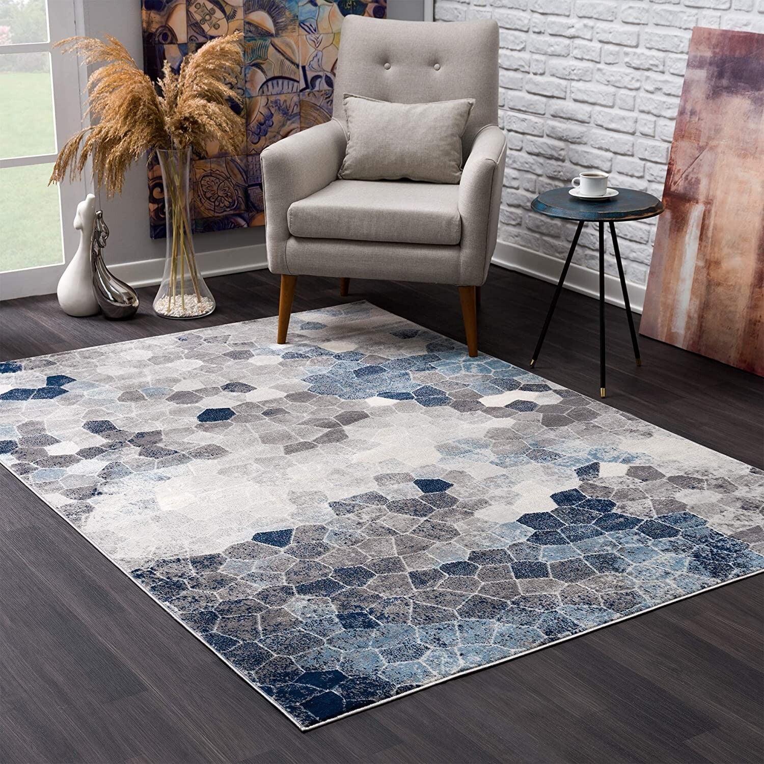 7' X 10' Navy Blue Cobblestone Pattern Area Rug