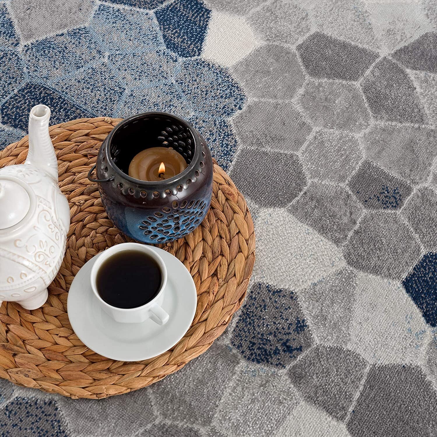 7' X 10' Navy Blue Cobblestone Pattern Area Rug