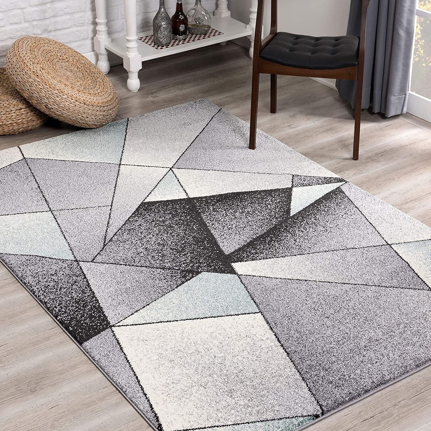 7' X 9' Gray And Blue Prism Pattern Area Rug