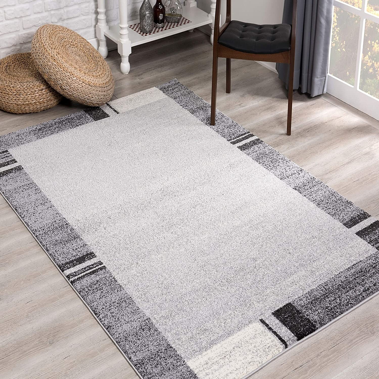 8' X 11' Gray Modern Bordered Area Rug