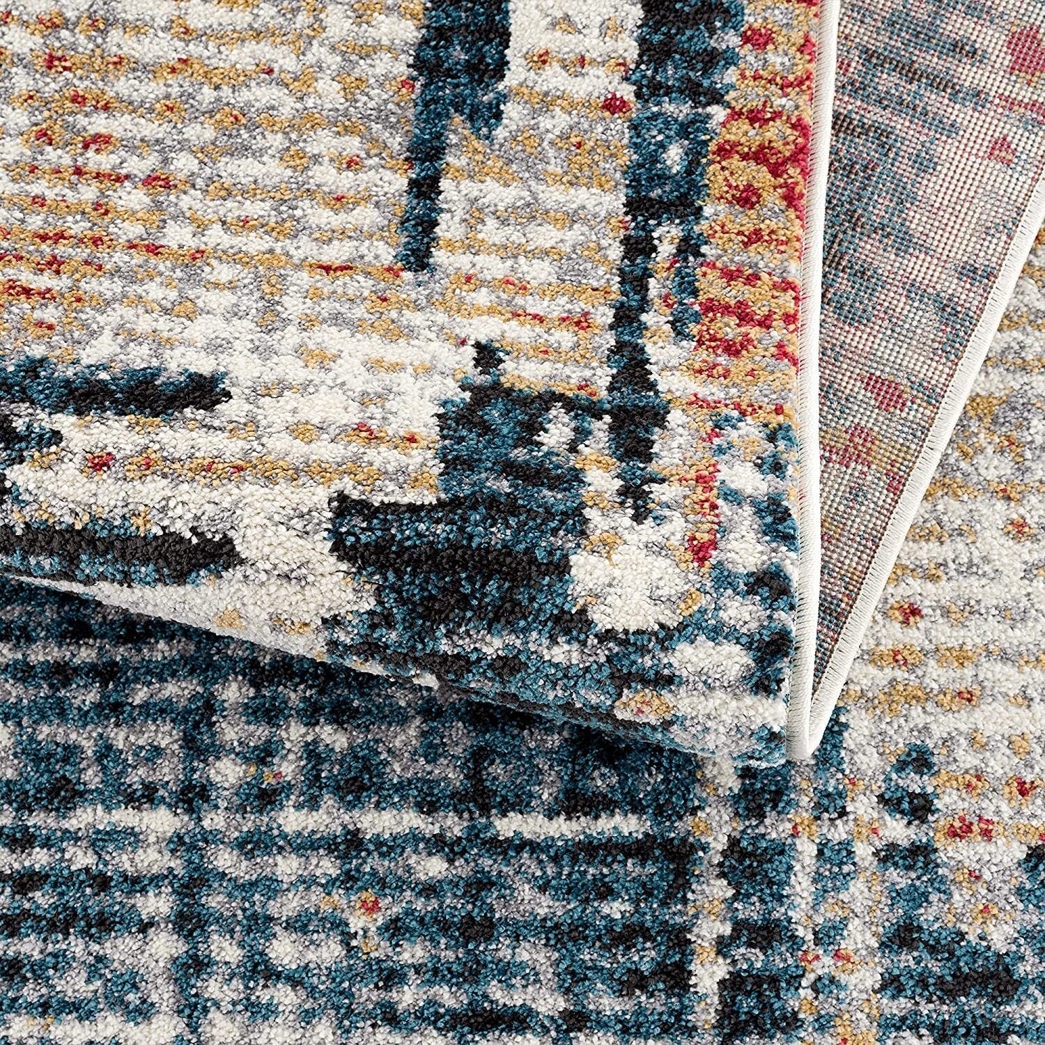 5' X 8' Blue And Red Mod Distressed Area Rug