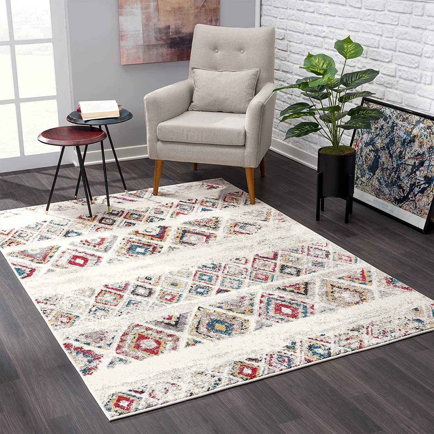 8' X 11' Cream Abstract Geo Diamonds Area Rug