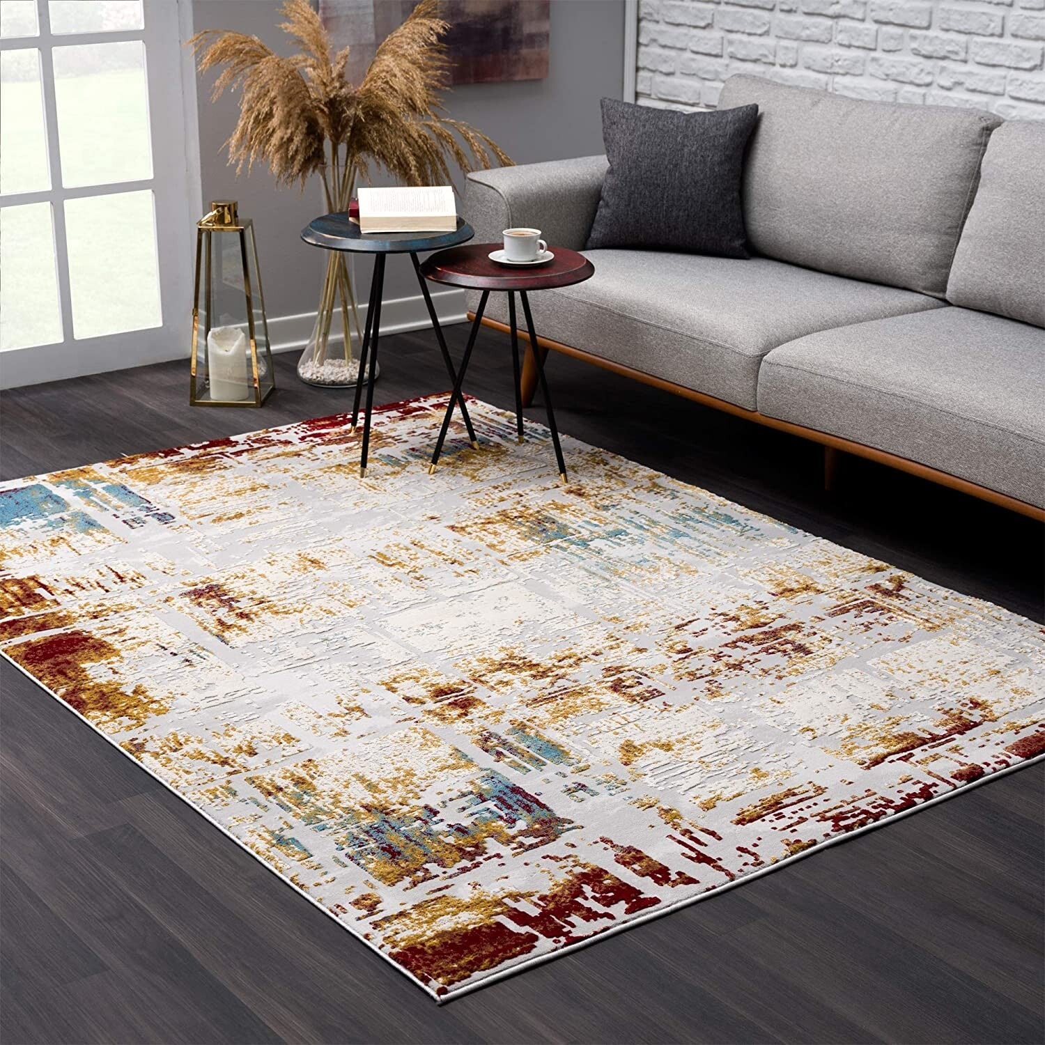 2' X 10' Abstract Beige And Gold Modern Runner Rug