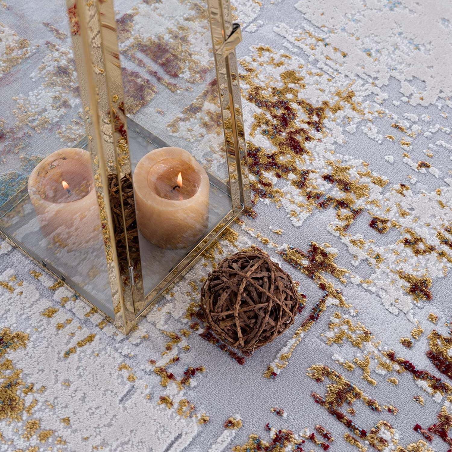 7' X 10' Abstract Beige And Gold Modern Area Rug