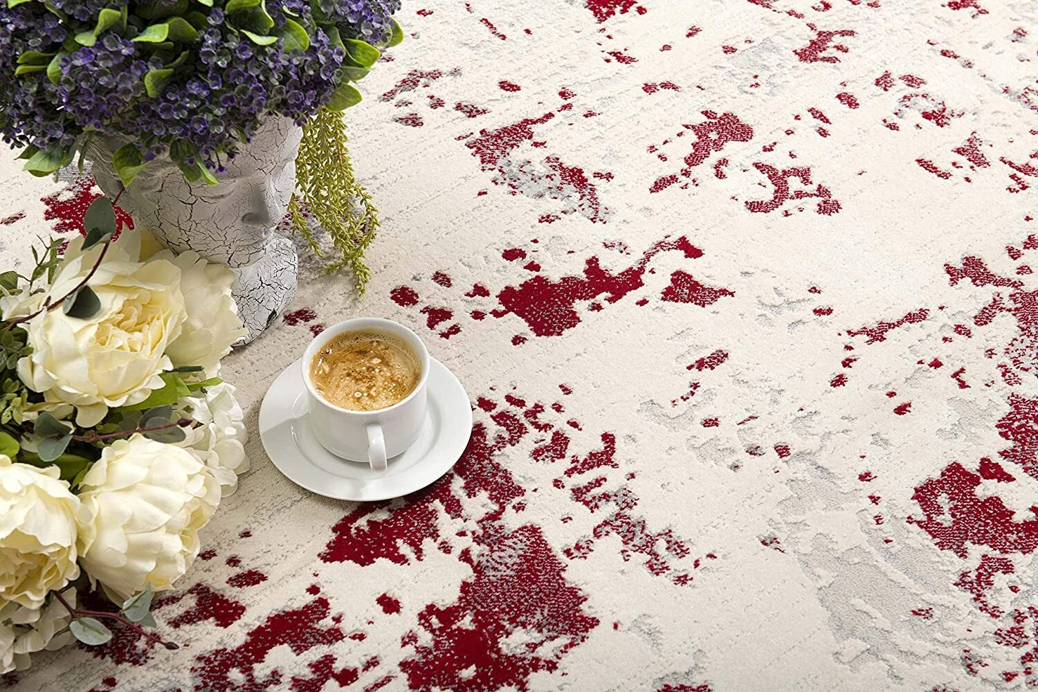 7' X 10' Red And Gray Modern Abstract Area Rug