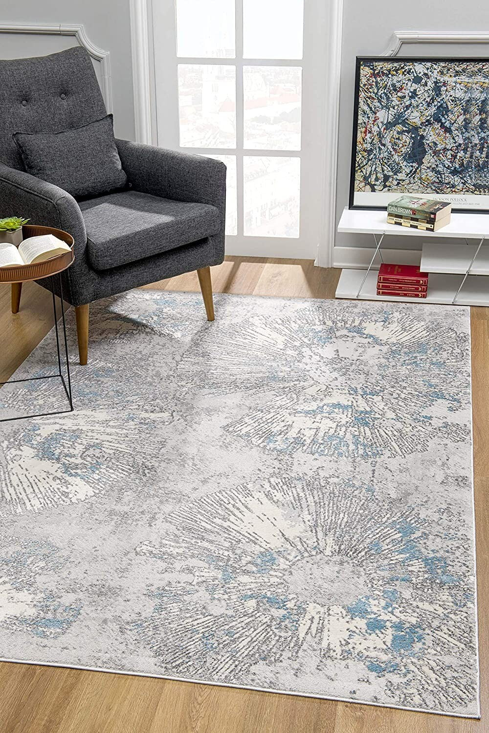 4' X 6' Blue Abstract Circular Motifs Area Rug