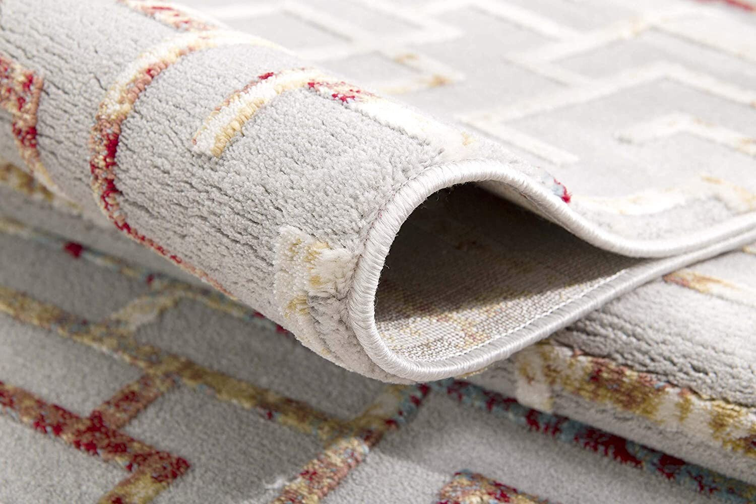 4' X 6' Gray And Red Greek Key Patterns Area Rug