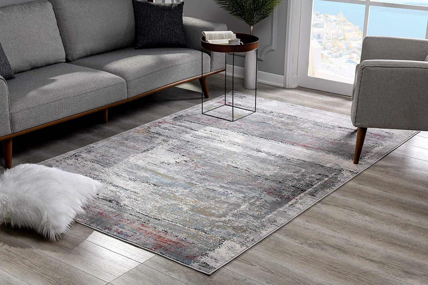 5' X 8' Gray Abstract Irregular Blocks Area Rug