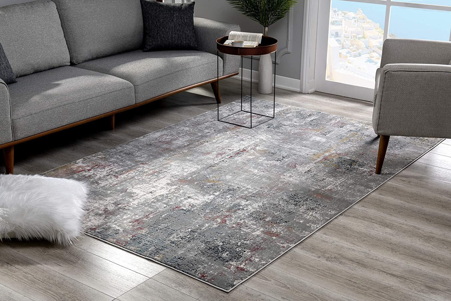 7' X 10' Gray And Ivory Abstract Area Rug