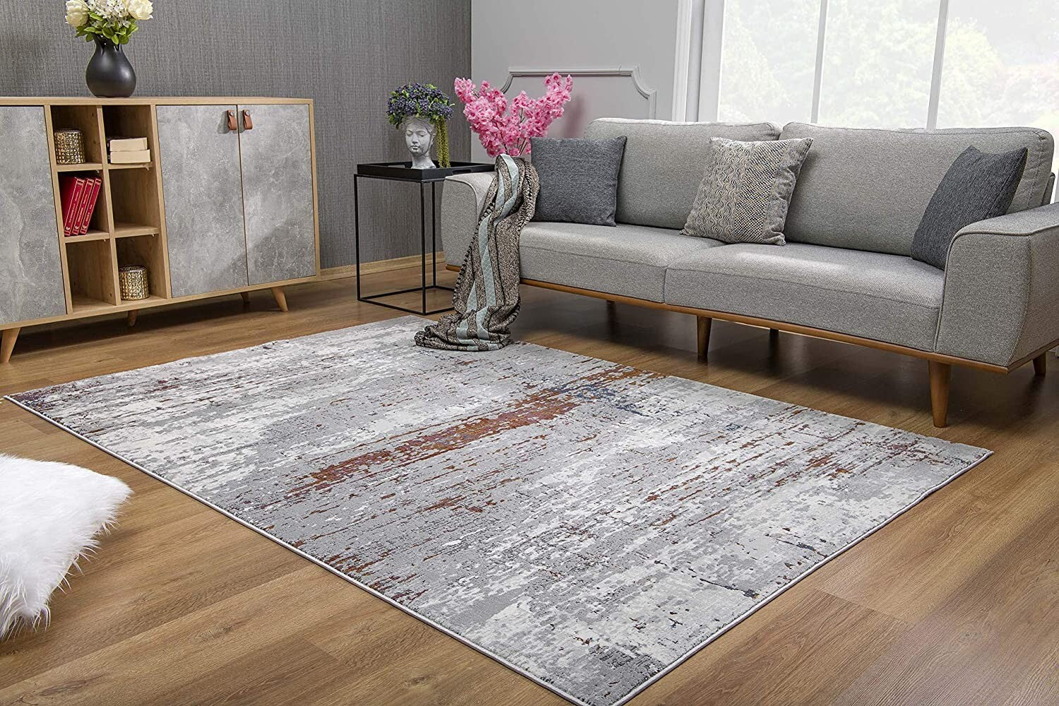 5' X 8' Gray And Brown Abstract Scraped Area Rug