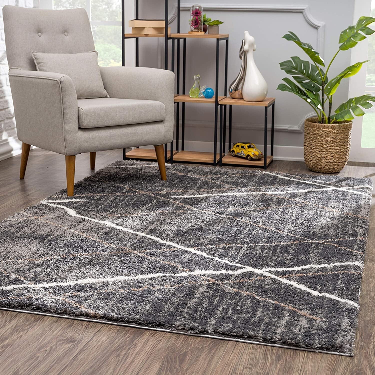 7' X 9' Gray Modern Distressed Lines Area Rug