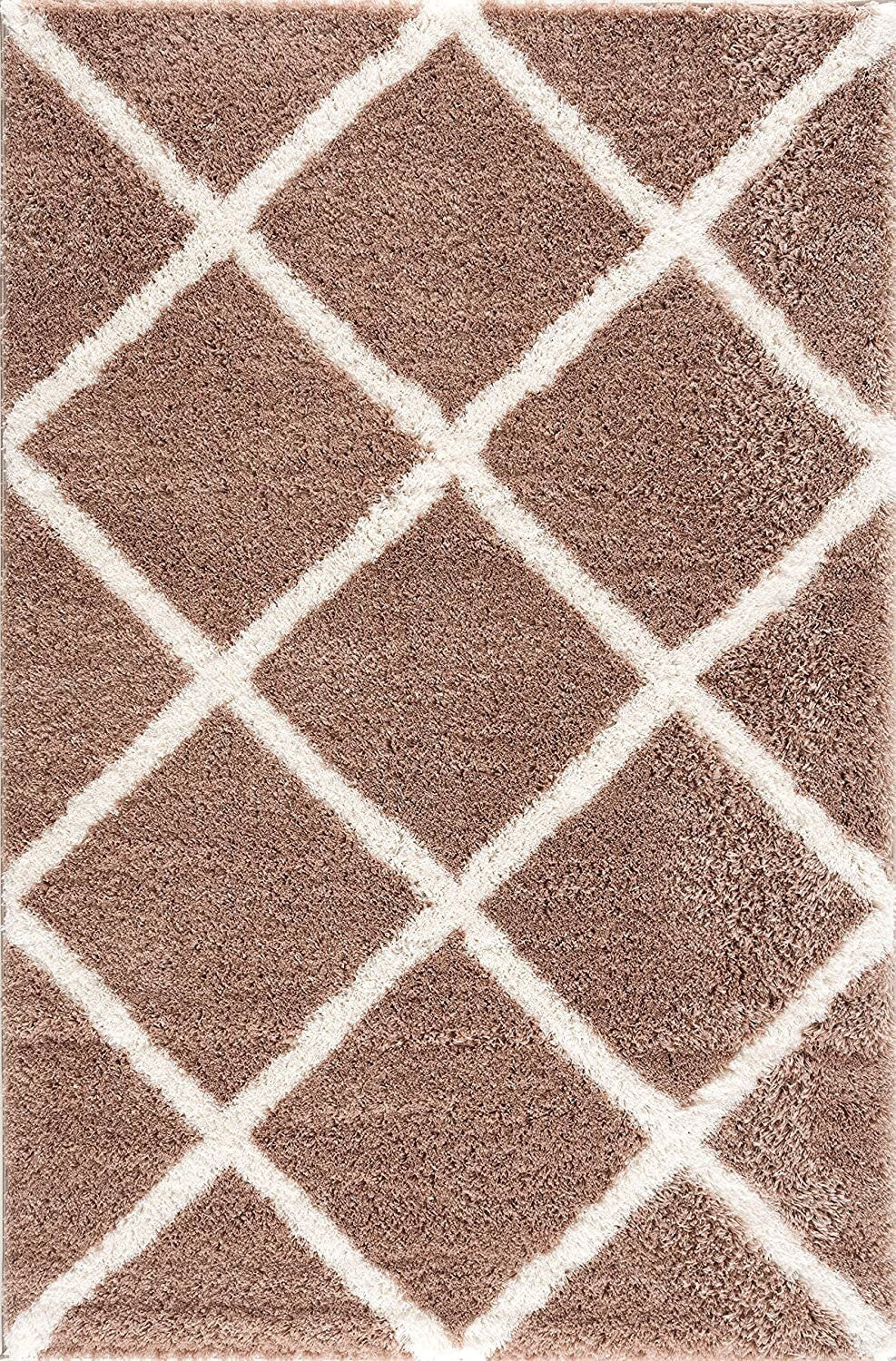 5' X 8' Beige And White Modern Lattice Area Rug