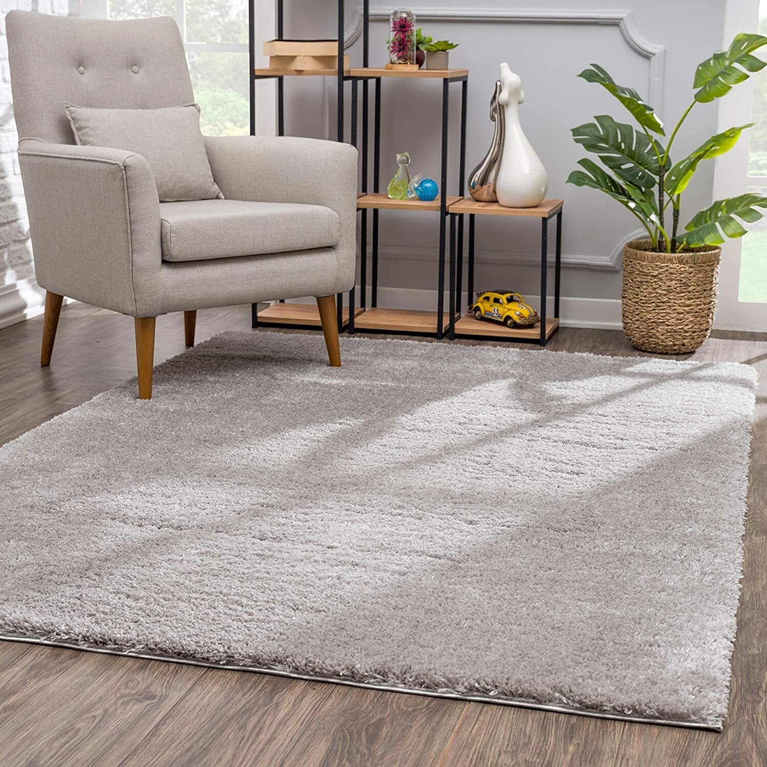 5' X 8' Gray Modern Solid Shag Area Rug