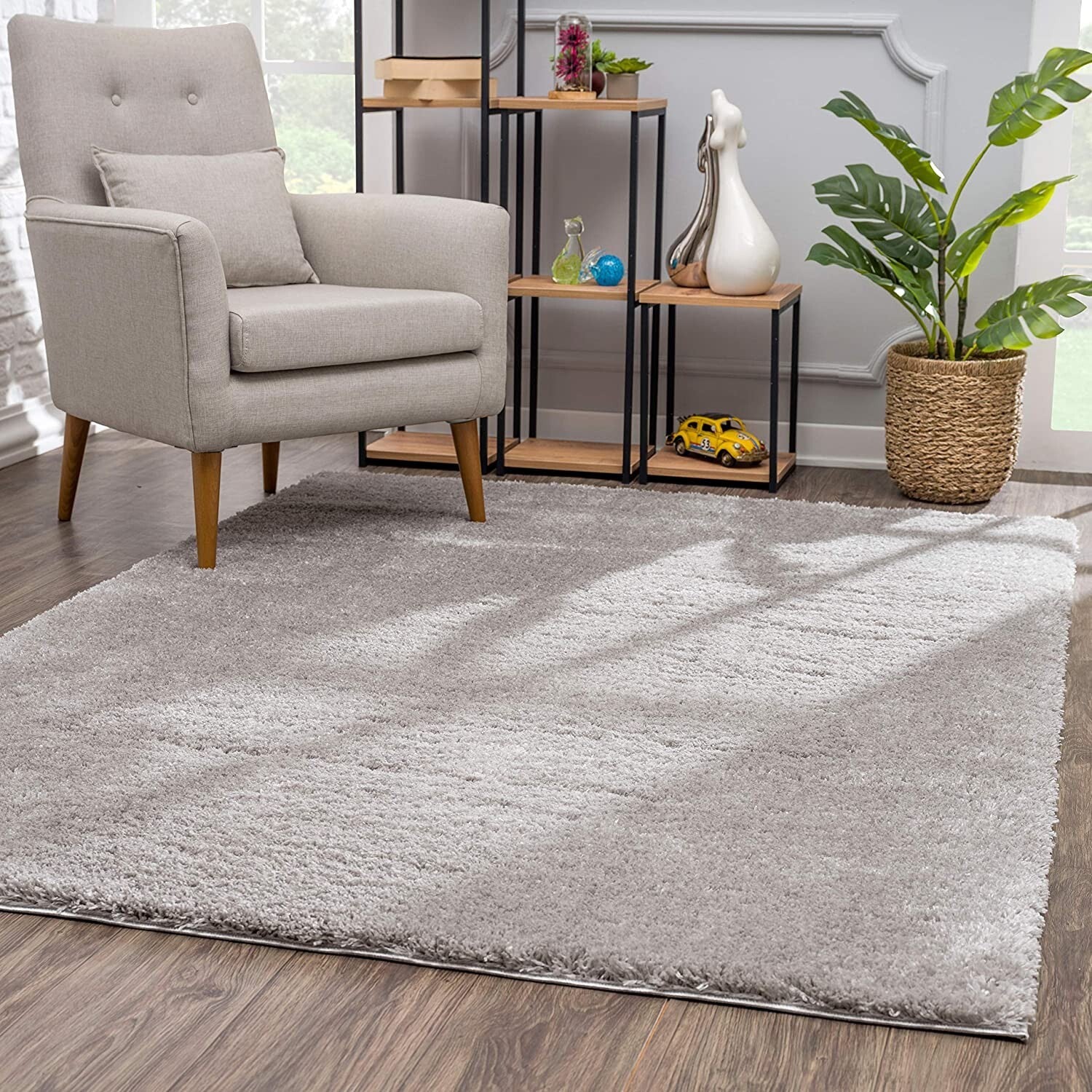 3' X 5' Ivory Modern Solid Shag Area Rug