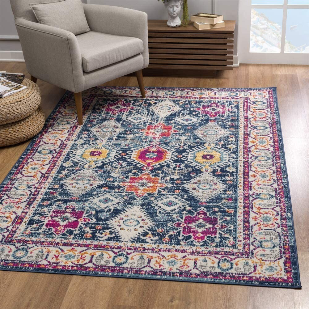 2' X 4' Navy Traditional Decorative Area Rug