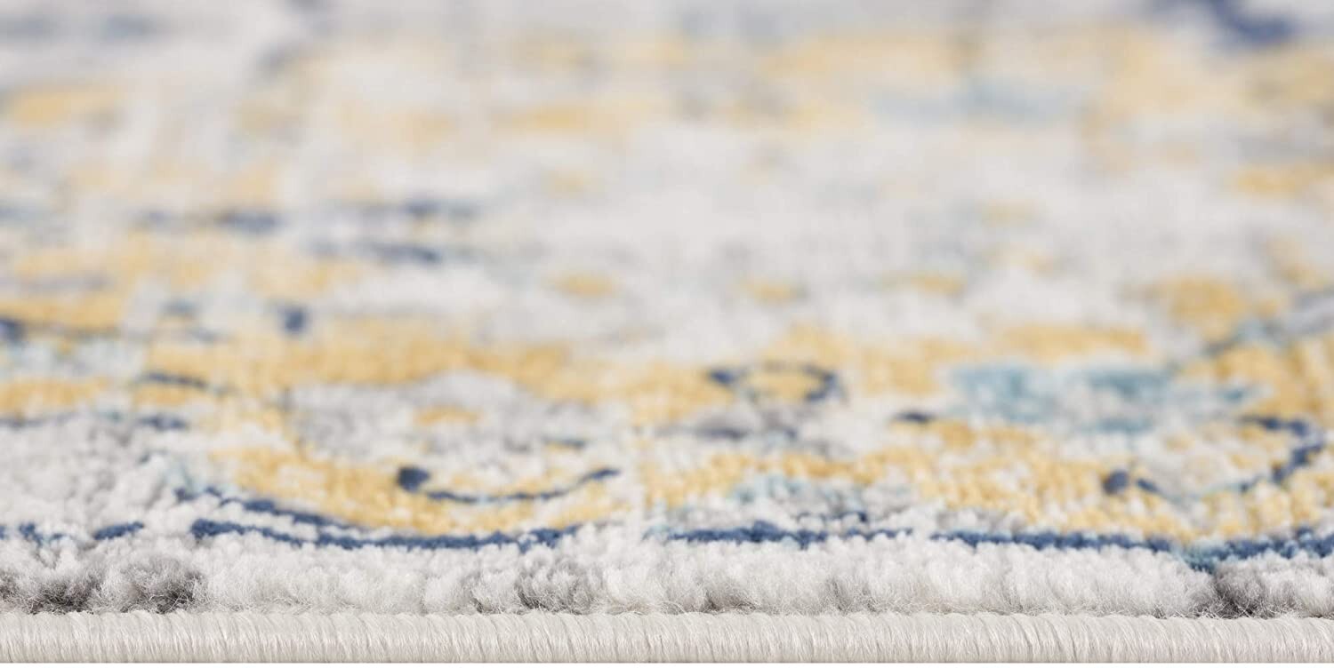 5' X 8' Blue Distressed Floral Area Rug