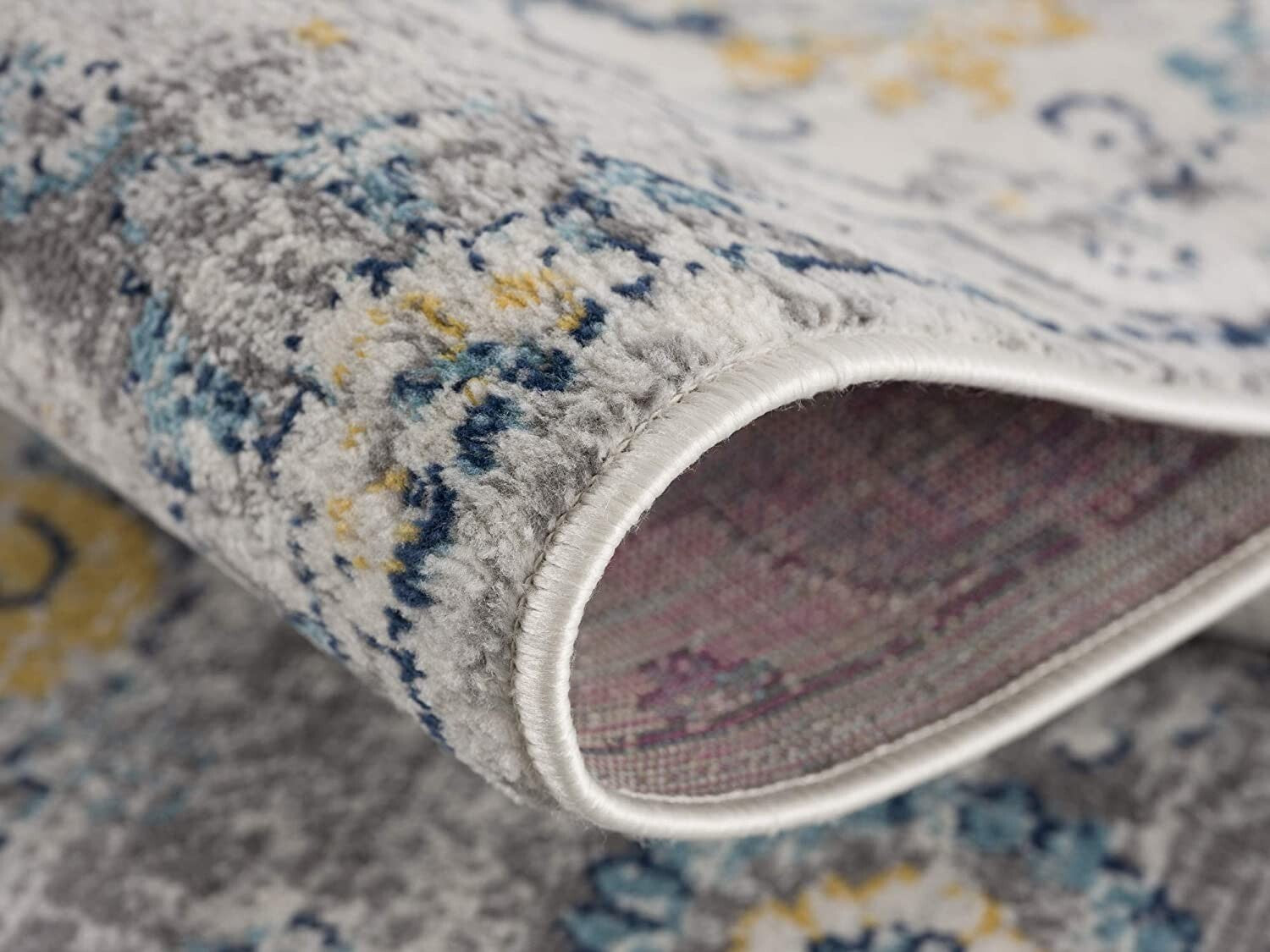 5' X 8' Blue Distressed Floral Area Rug