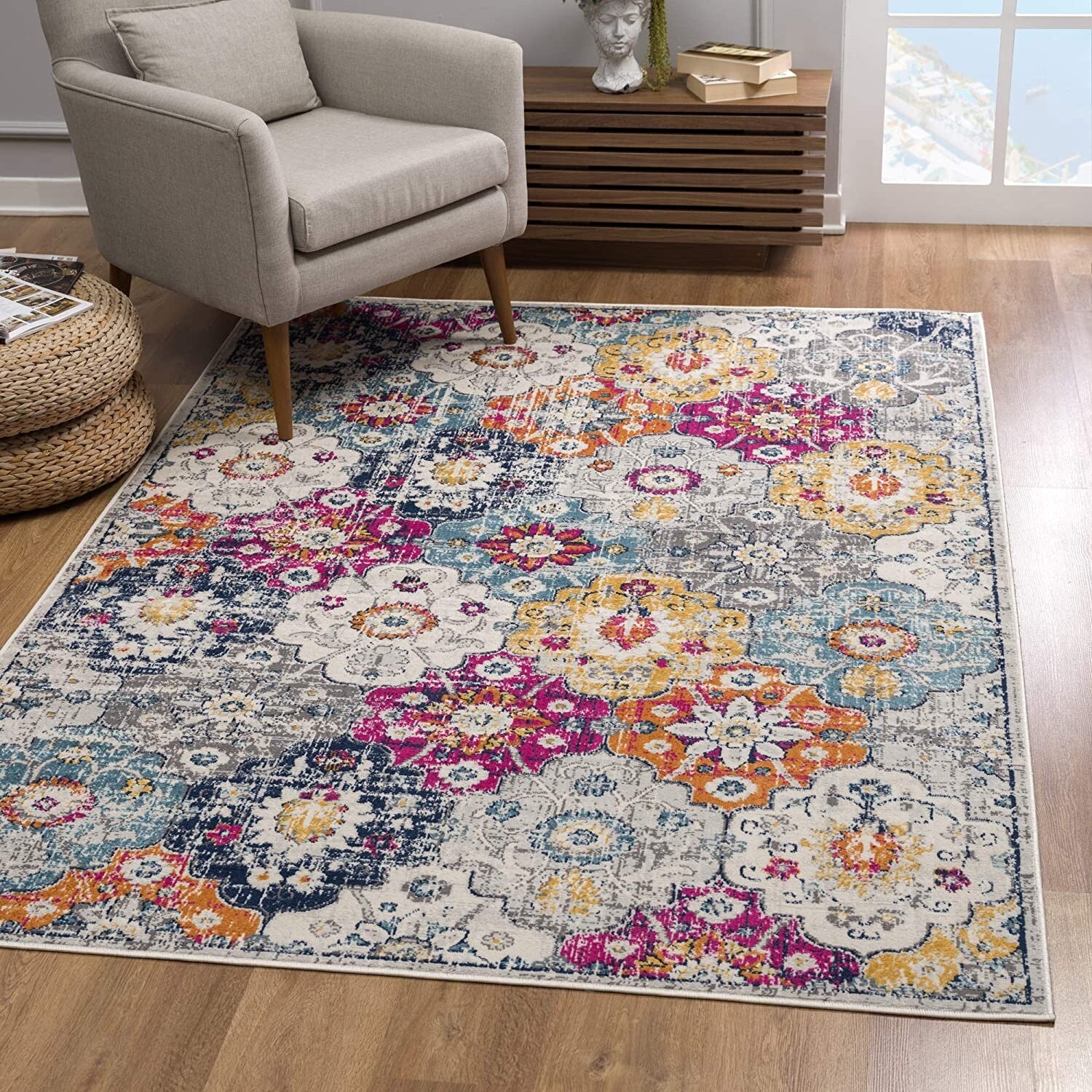 5' X 8' Rust Distressed Floral Area Rug