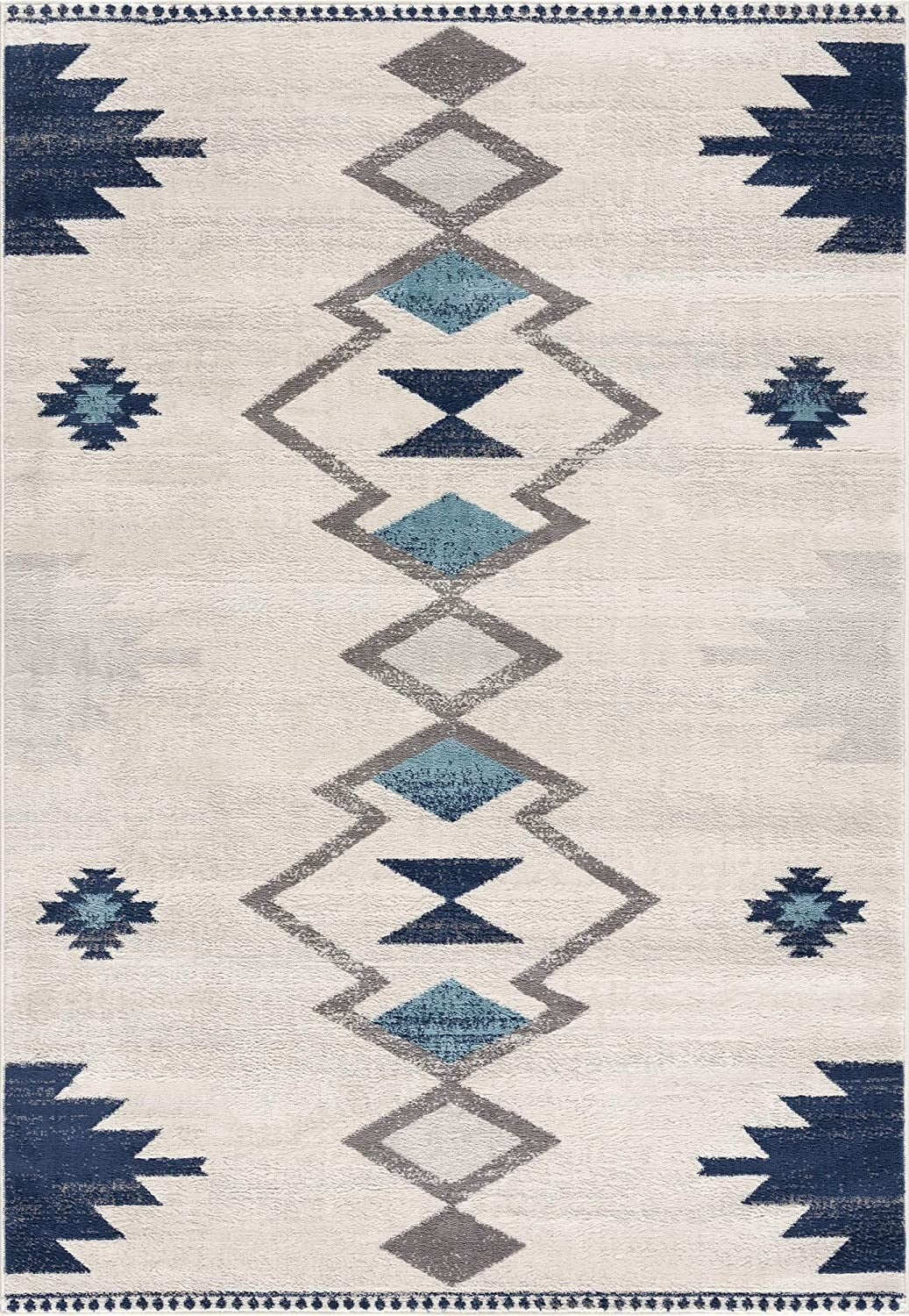 4' X 6' Navy And Ivory Tribal Pattern Area Rug