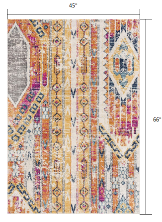 4' X 6' Gold And Ivory Distressed Tribal Area Rug