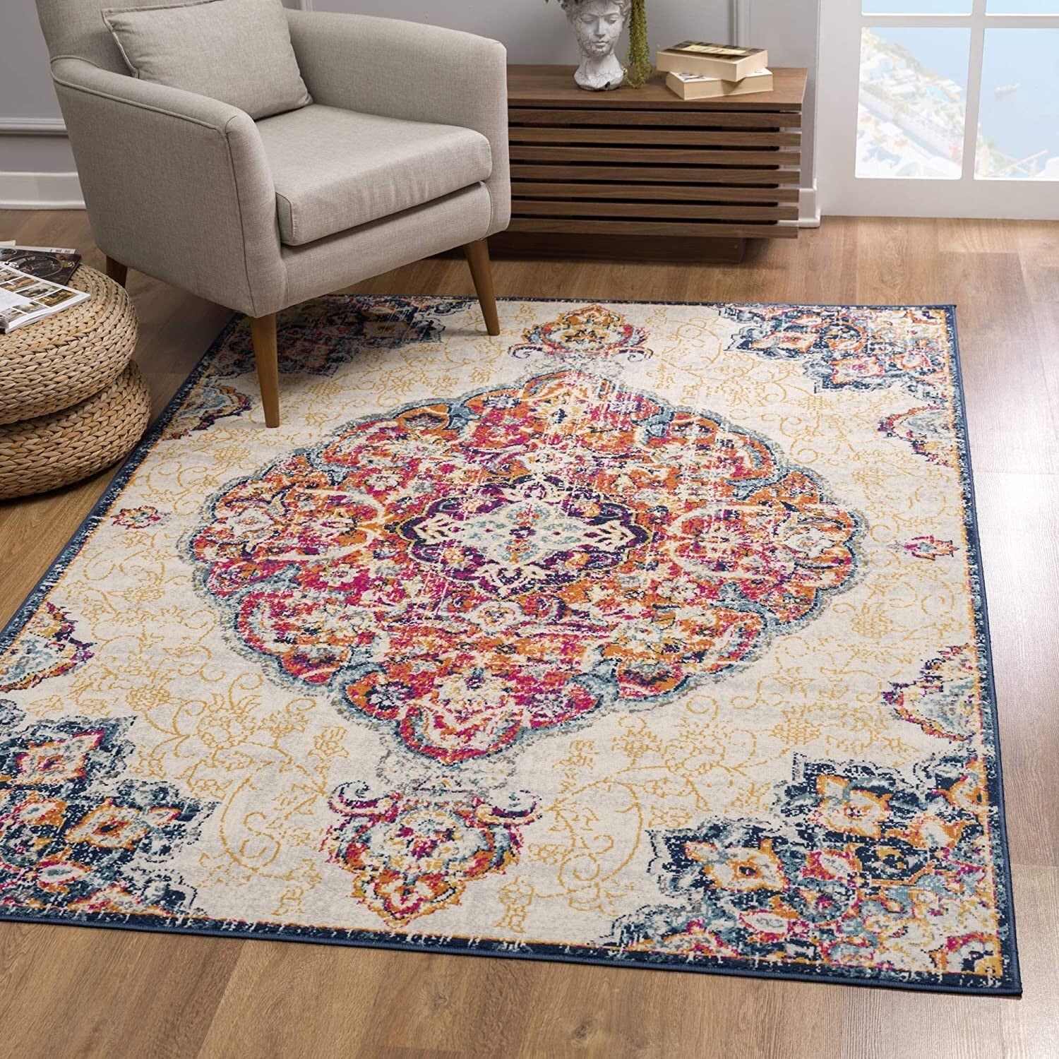 3' X 5' Cream Decorative Medallion Area Rug