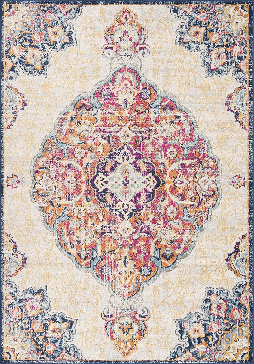 7' X 10' Cream Decorative Medallion Area Rug