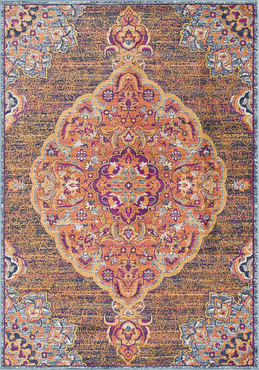 7' X 10' Rustic Orange Medallion Area Rug