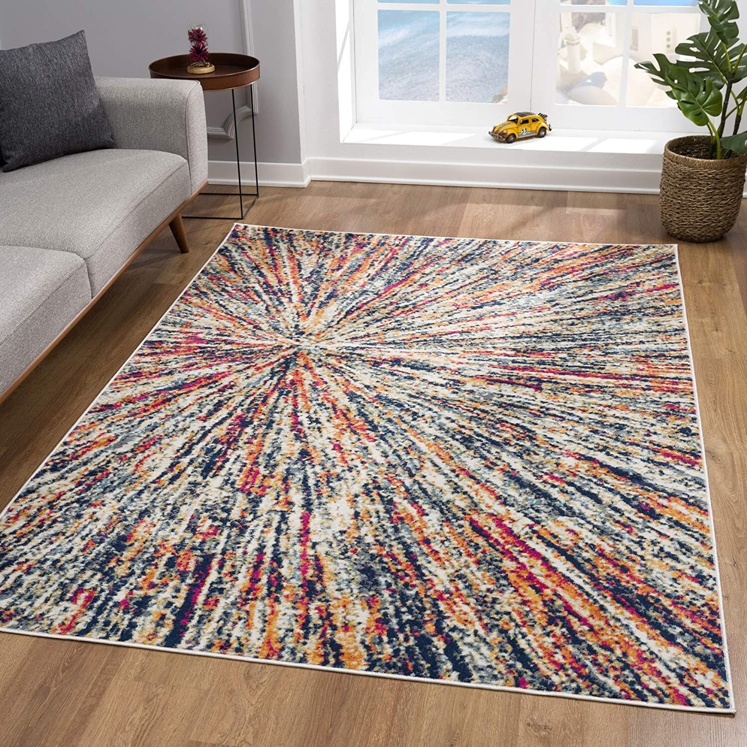 7' X 10' Cream Celestial Burst Abstract Area Rug