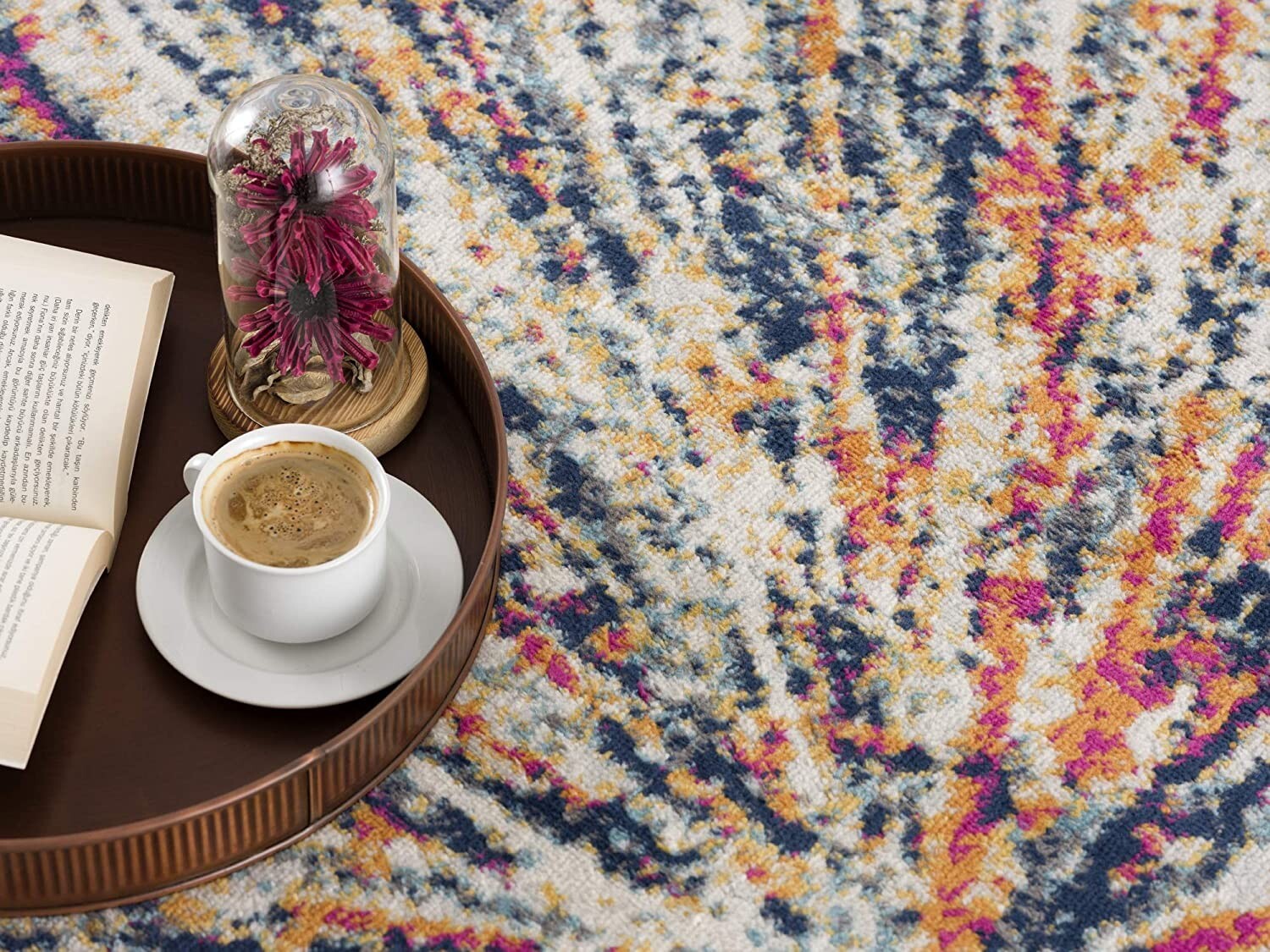 7' X 10' Cream Celestial Burst Abstract Area Rug