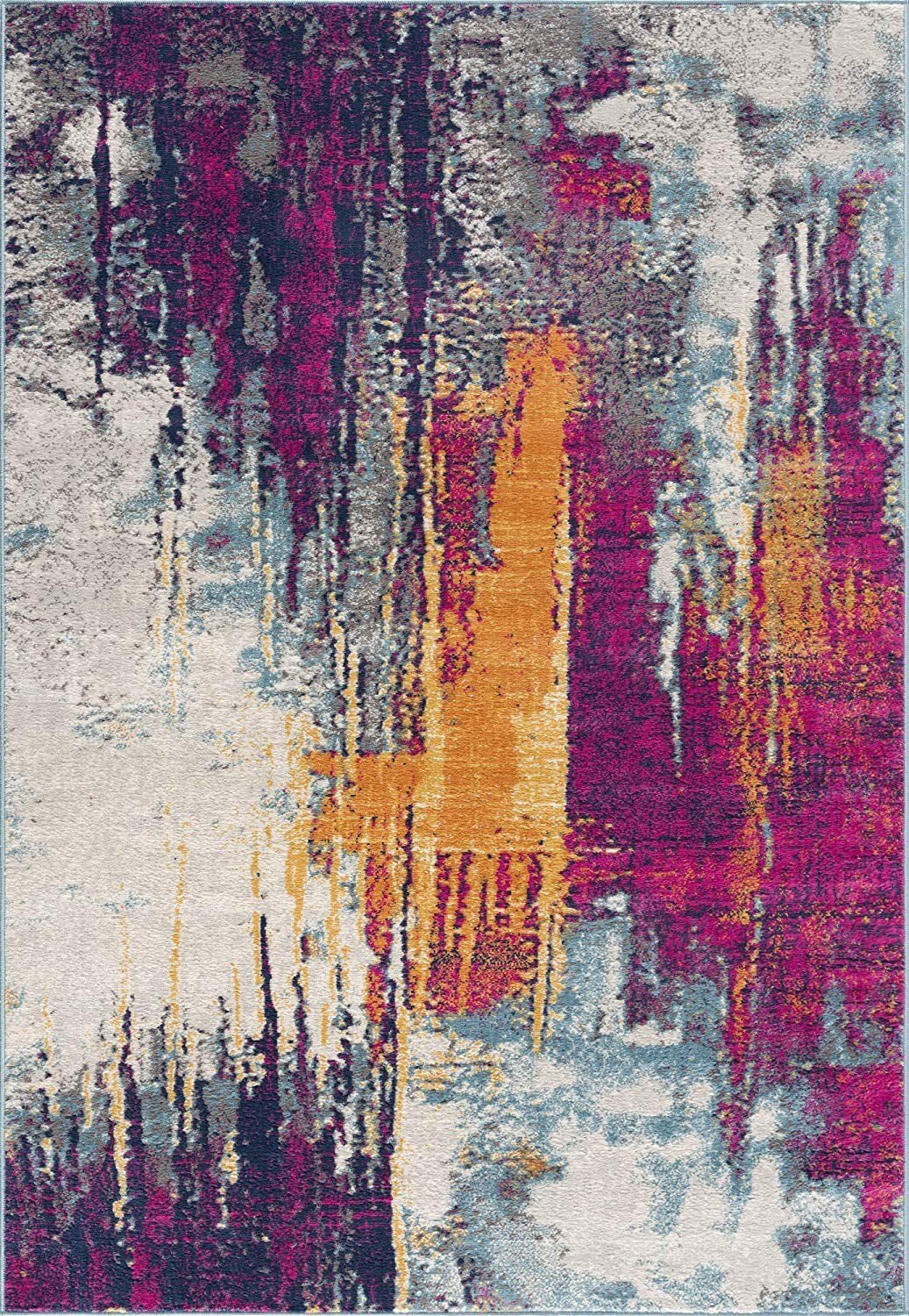7' X 10' Gray And Magenta Abstract Area Rug
