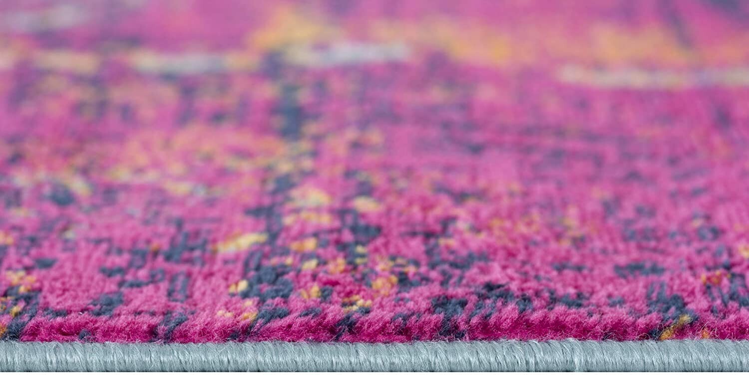 7' X 10' Gray And Magenta Abstract Area Rug