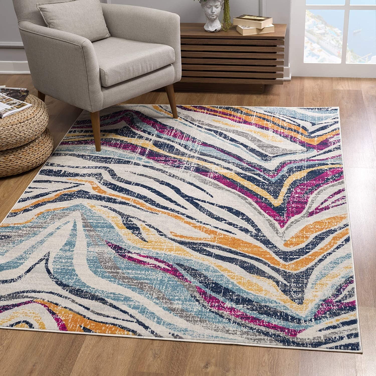 2' X 13' Blue And Gold Zebra Pattern Runner Rug